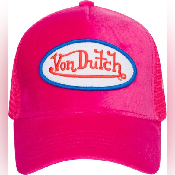 Von Dutch Accessories - Von Dutch Hollywood Patch Pink VELVET Trucker Hat | Adjustable/Snapback |NEW/NWT
